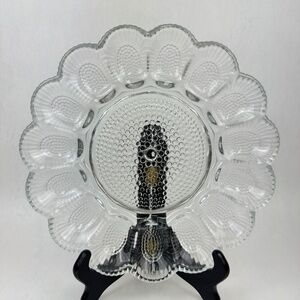 Vintage Indiana Glass Hobnail Clear 11” Deviled Egg Relish Serving Plate 15 Eggs